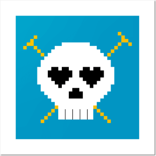 Pixel Skull and Knitting Needles Posters and Art